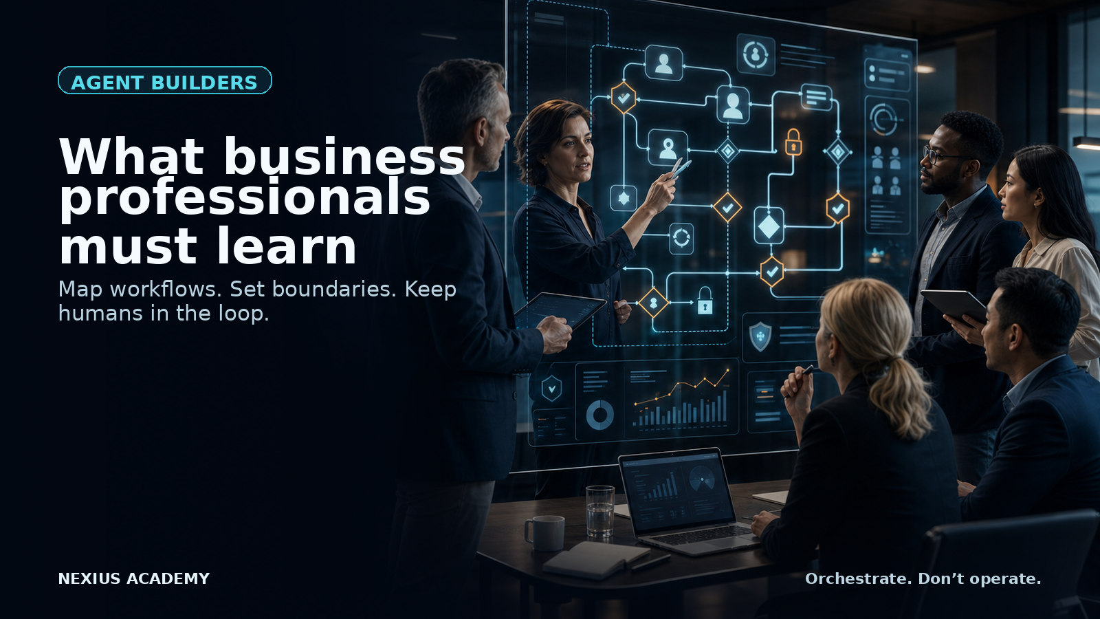 Business professionals mapping permission boundaries for AI agent builders