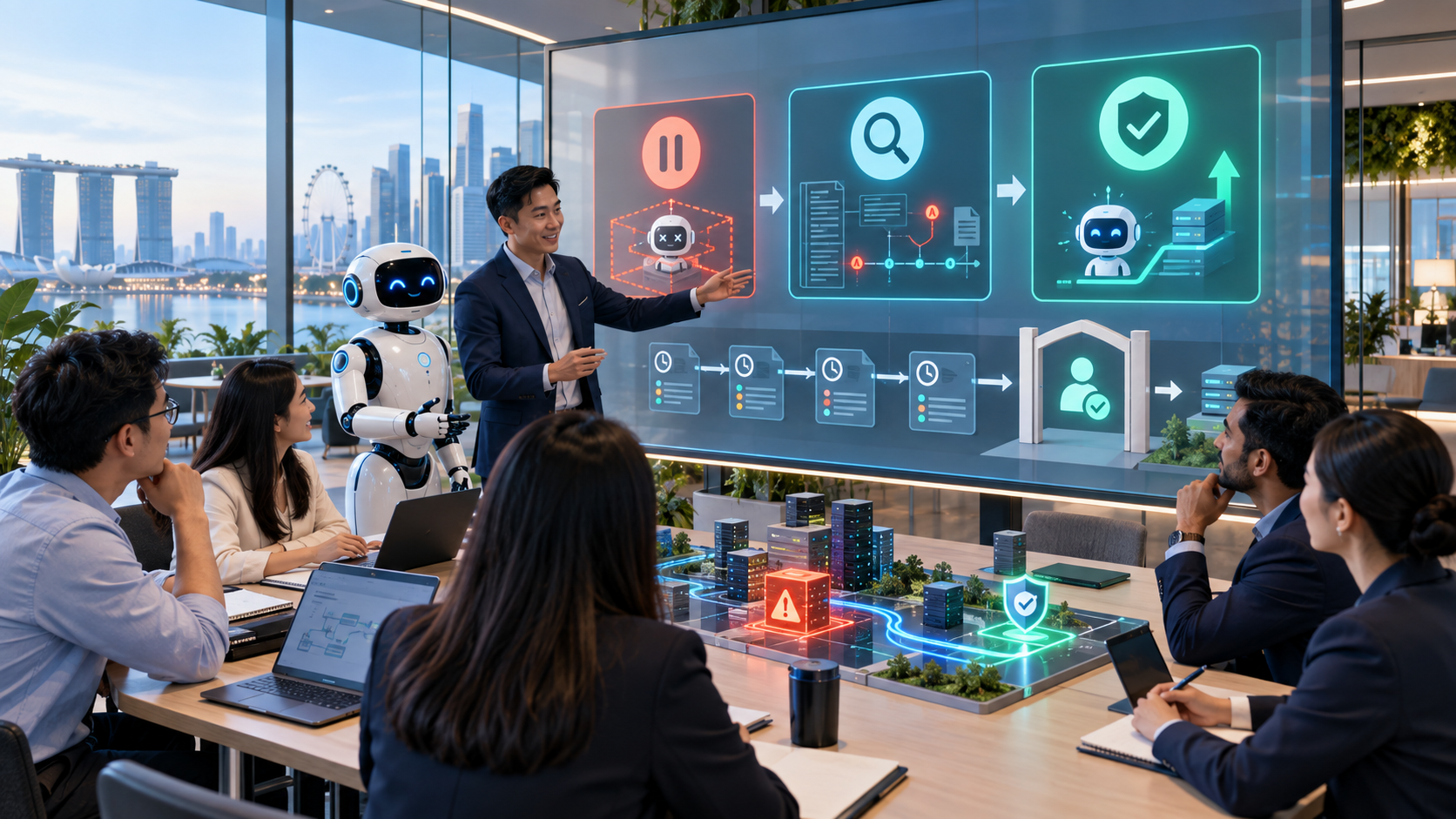 Singapore business professionals practising an AI agent incident response drill