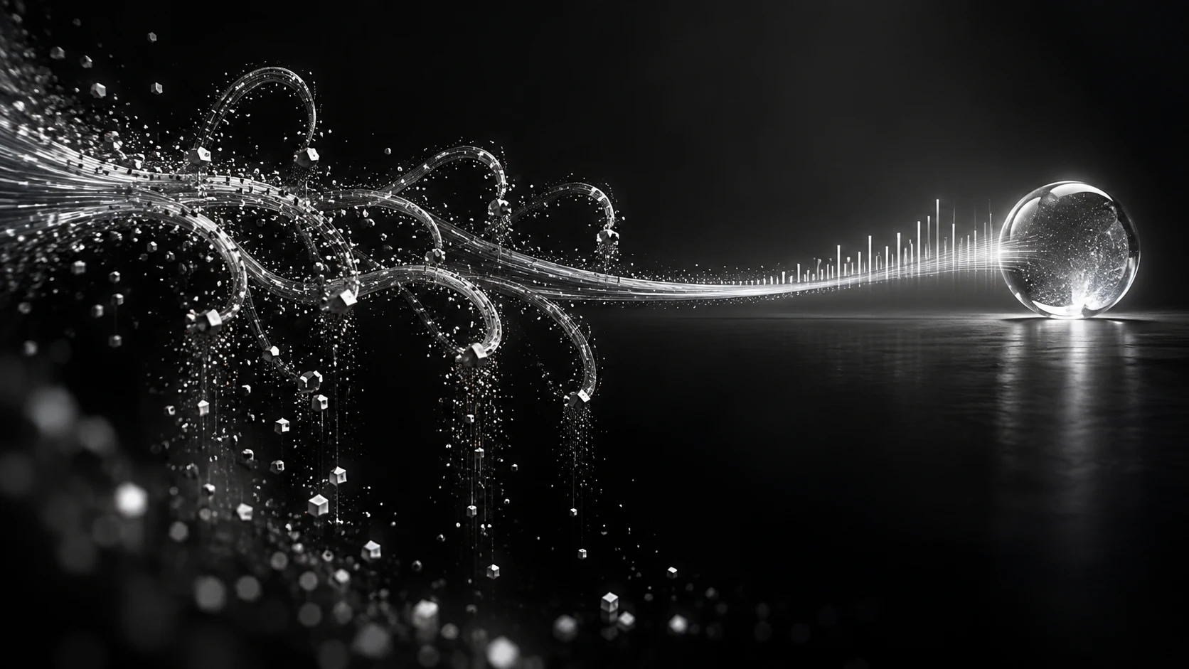 Resource leakage from retries and poor orchestration, represented in a cinematic graphite and silver composition
