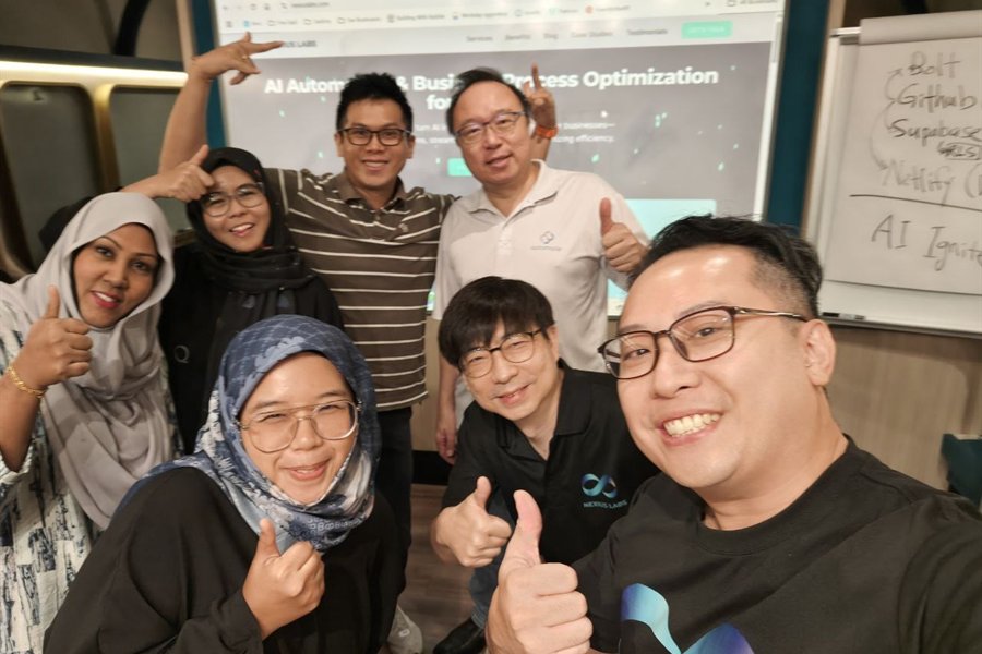 Classroom view of a Nexius Labs AI workshop with participants at tables