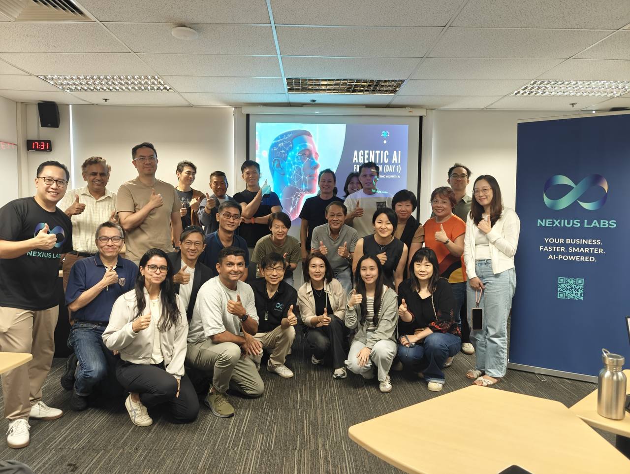 Agentic AI workshop cohort gathered with Nexius Labs trainers after day one
